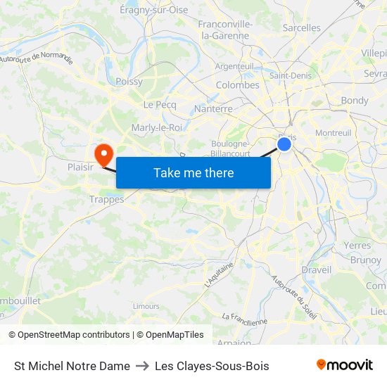 St Michel Notre Dame to Les Clayes-Sous-Bois map