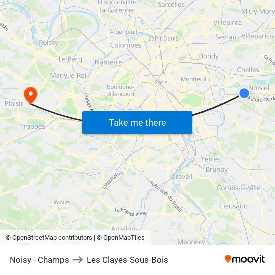 Noisy - Champs to Les Clayes-Sous-Bois map