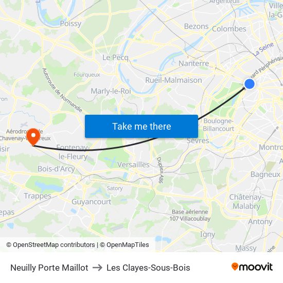 Neuilly Porte Maillot to Les Clayes-Sous-Bois map
