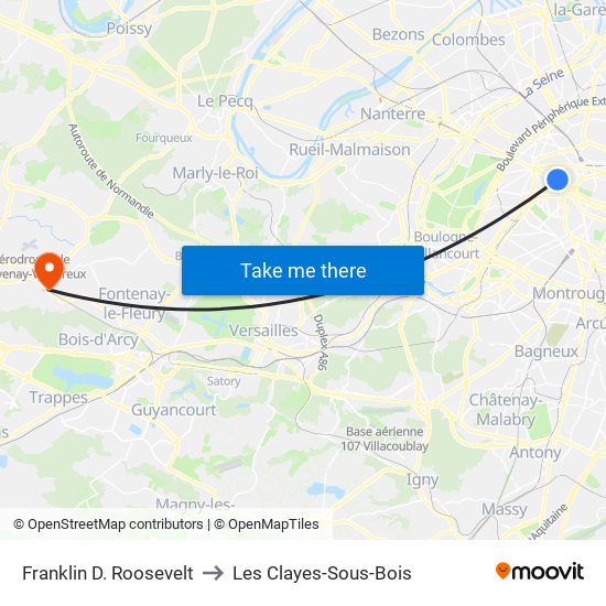 Franklin D. Roosevelt to Les Clayes-Sous-Bois map