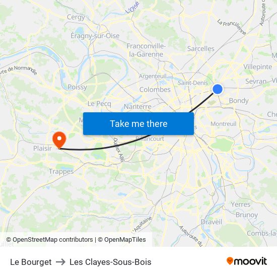 Le Bourget to Les Clayes-Sous-Bois map