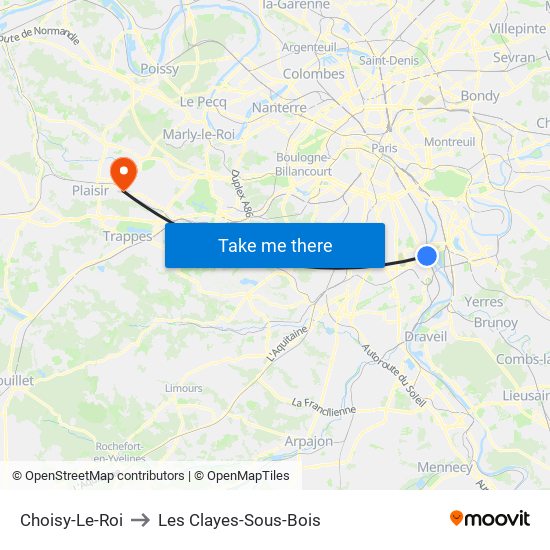 Choisy-Le-Roi to Les Clayes-Sous-Bois map