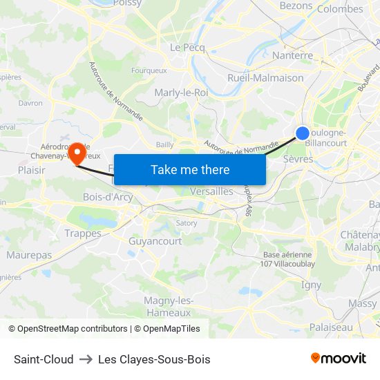 Saint-Cloud to Les Clayes-Sous-Bois map