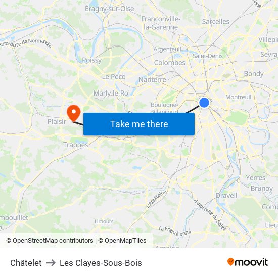 Châtelet to Les Clayes-Sous-Bois map