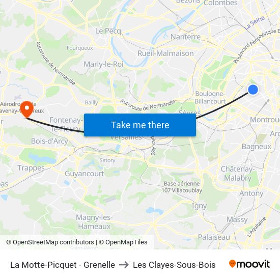 La Motte-Picquet - Grenelle to Les Clayes-Sous-Bois map