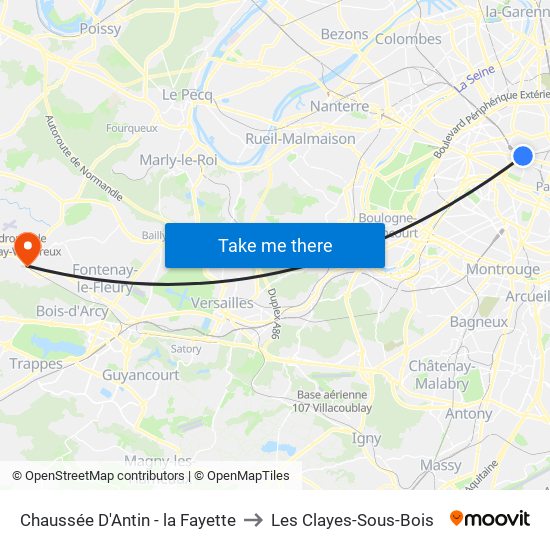 Chaussée D'Antin - la Fayette to Les Clayes-Sous-Bois map