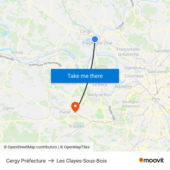 Cergy Préfecture to Les Clayes-Sous-Bois map