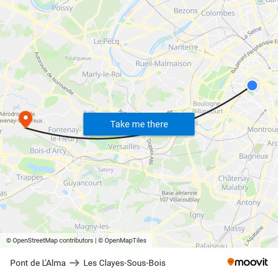 Pont de L'Alma to Les Clayes-Sous-Bois map