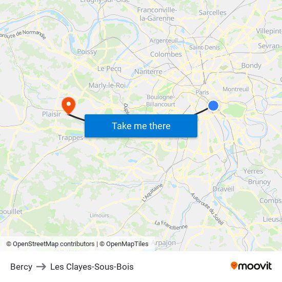 Bercy to Les Clayes-Sous-Bois map