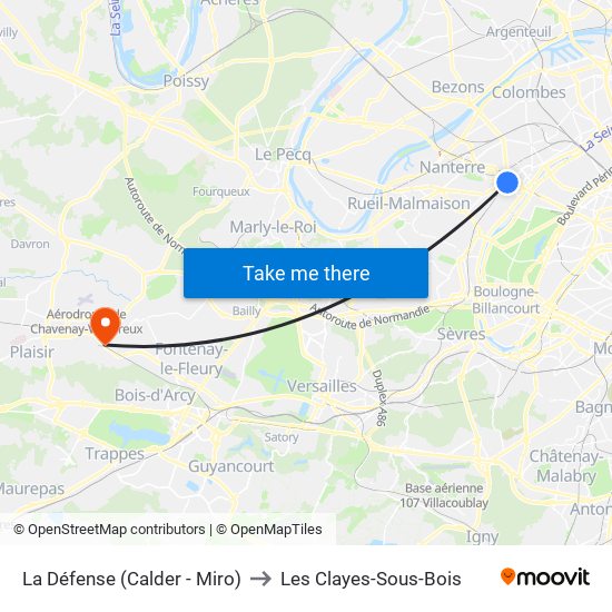 La Défense (Calder - Miro) to Les Clayes-Sous-Bois map
