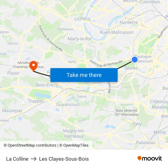 La Colline to Les Clayes-Sous-Bois map