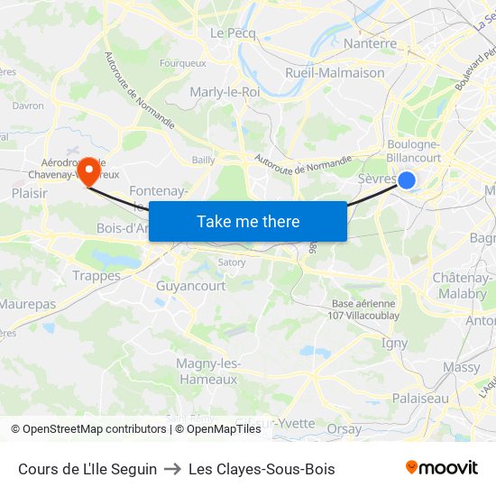 Cours de L'Ile Seguin to Les Clayes-Sous-Bois map