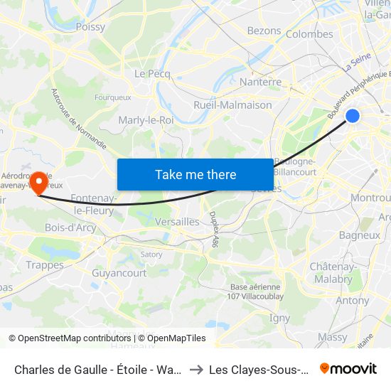 Charles de Gaulle - Étoile - Wagram to Les Clayes-Sous-Bois map