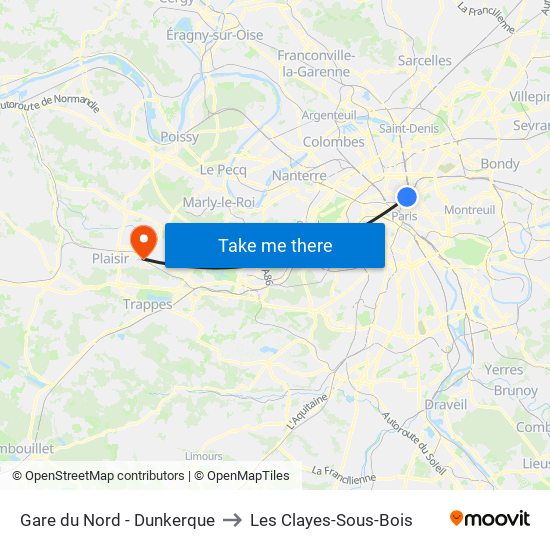 Gare du Nord - Dunkerque to Les Clayes-Sous-Bois map