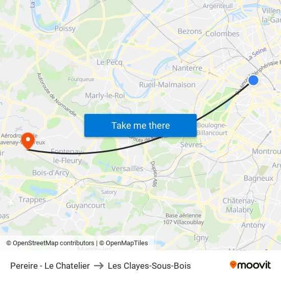 Pereire - Le Chatelier to Les Clayes-Sous-Bois map