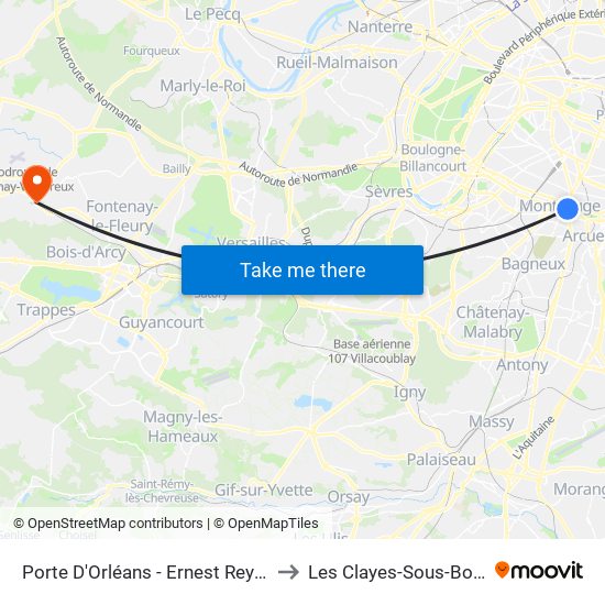 Porte D'Orléans - Ernest Reyer to Les Clayes-Sous-Bois map