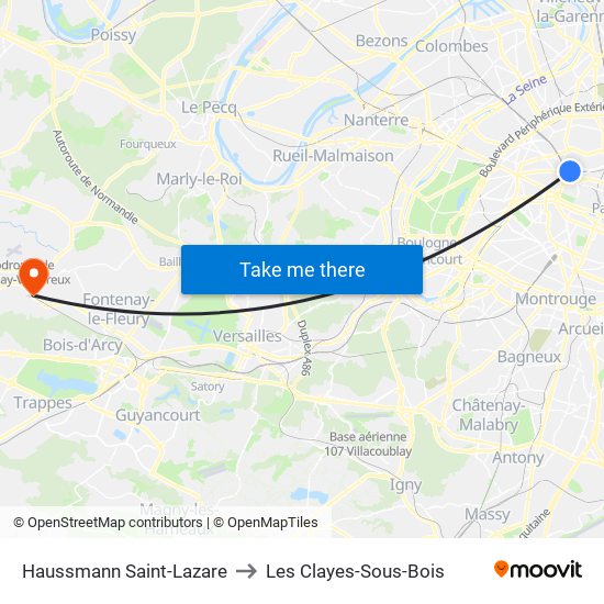 Haussmann Saint-Lazare to Les Clayes-Sous-Bois map