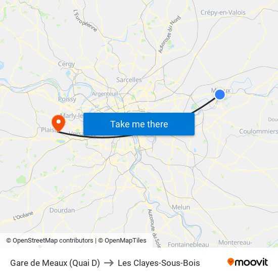 Gare de Meaux (Quai D) to Les Clayes-Sous-Bois map