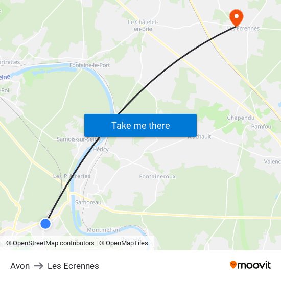 Avon to Les Ecrennes map