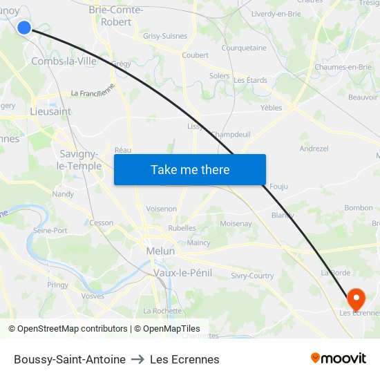 Boussy-Saint-Antoine to Les Ecrennes map