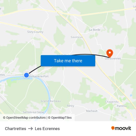 Chartrettes to Les Ecrennes map