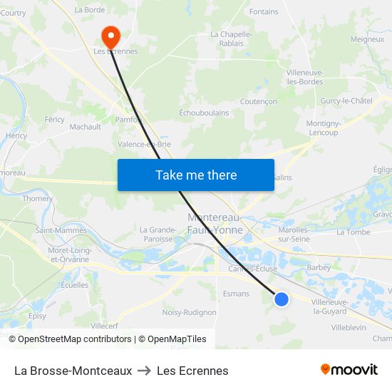 La Brosse-Montceaux to Les Ecrennes map