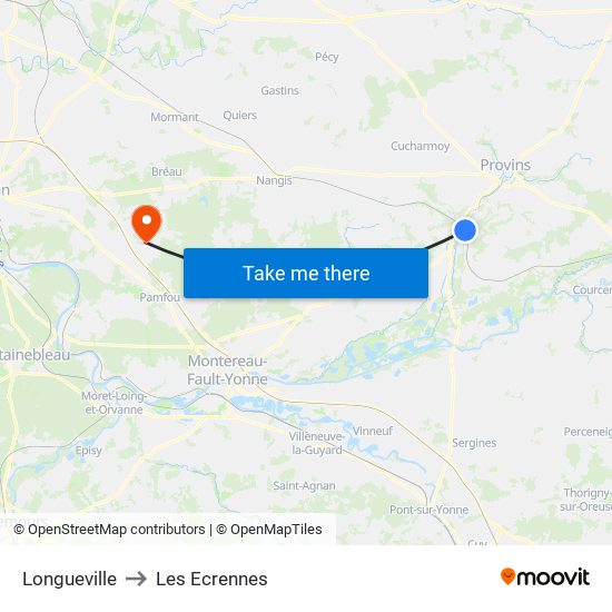 Longueville to Les Ecrennes map