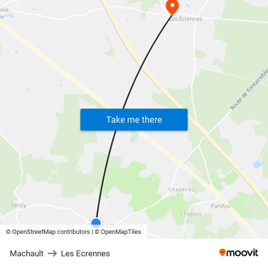 Machault to Les Ecrennes map