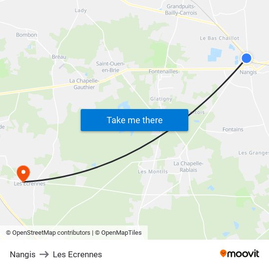Nangis to Les Ecrennes map