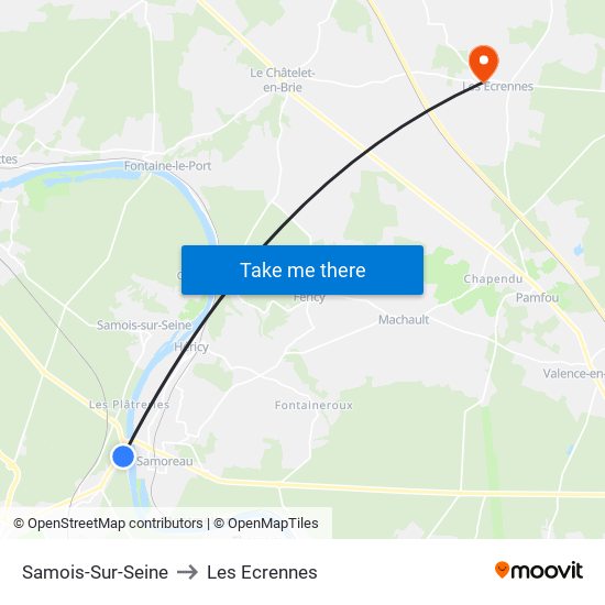 Samois-Sur-Seine to Les Ecrennes map