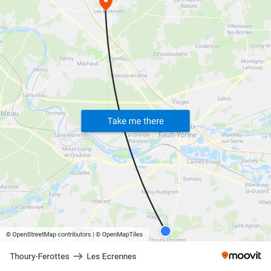 Thoury-Ferottes to Les Ecrennes map