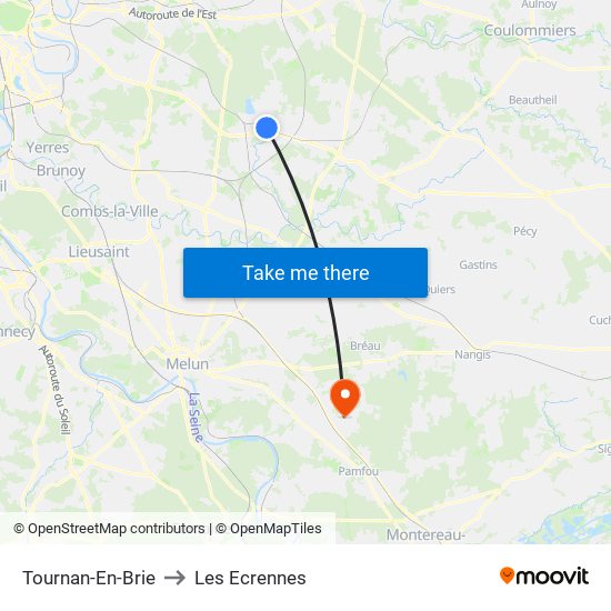 Tournan-En-Brie to Les Ecrennes map