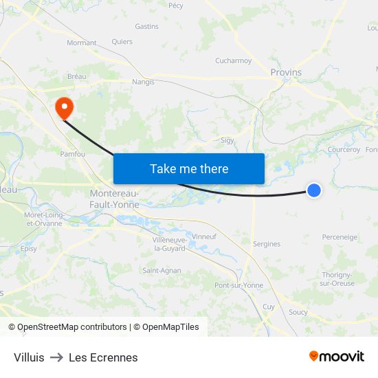 Villuis to Les Ecrennes map