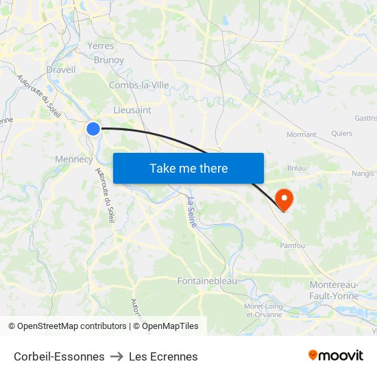 Corbeil-Essonnes to Les Ecrennes map