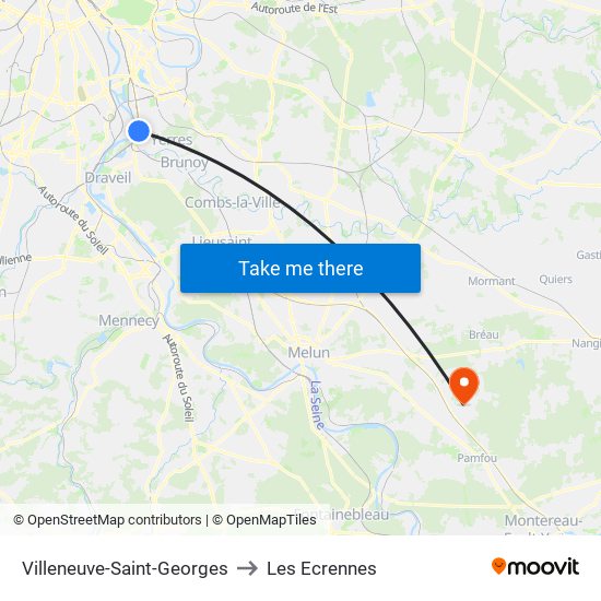 Villeneuve-Saint-Georges to Les Ecrennes map