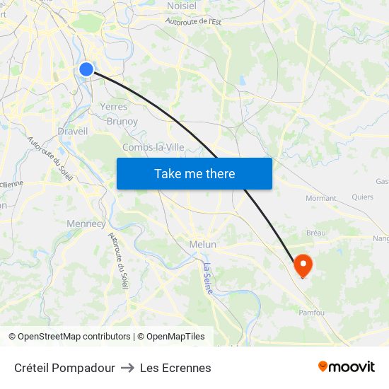 Créteil Pompadour to Les Ecrennes map