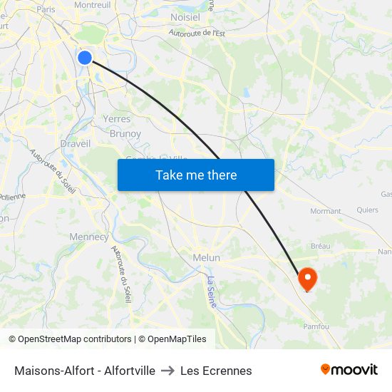 Maisons-Alfort - Alfortville to Les Ecrennes map