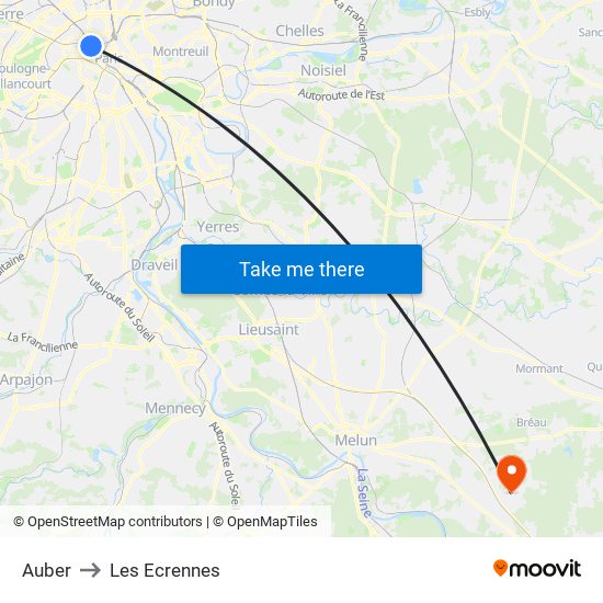 Auber to Les Ecrennes map