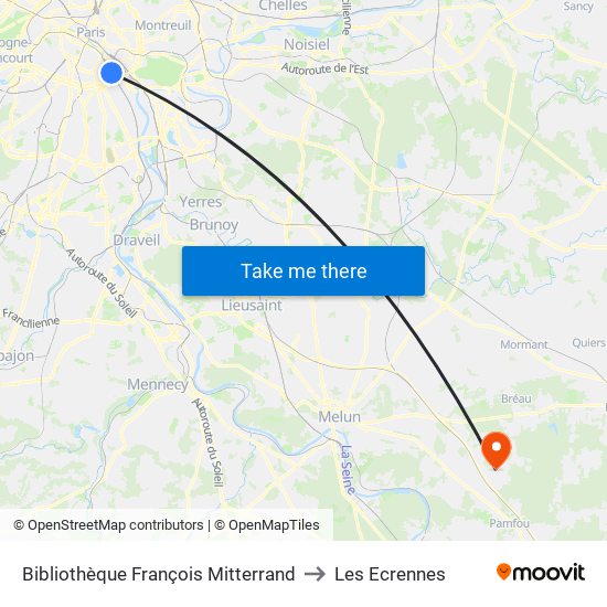 Bibliothèque François Mitterrand to Les Ecrennes map