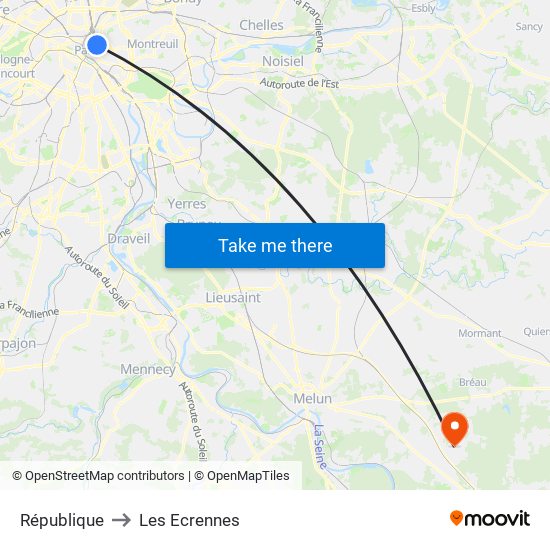 République to Les Ecrennes map