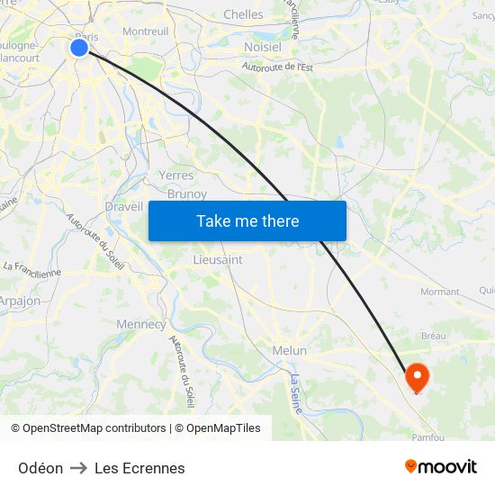 Odéon to Les Ecrennes map