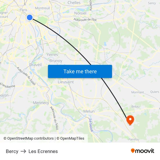 Bercy to Les Ecrennes map