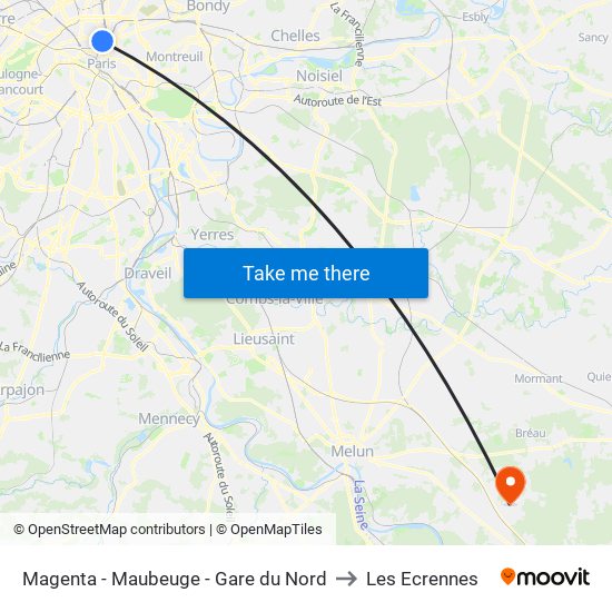 Magenta - Maubeuge - Gare du Nord to Les Ecrennes map