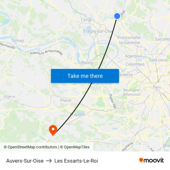 Auvers-Sur-Oise to Les Essarts-Le-Roi map