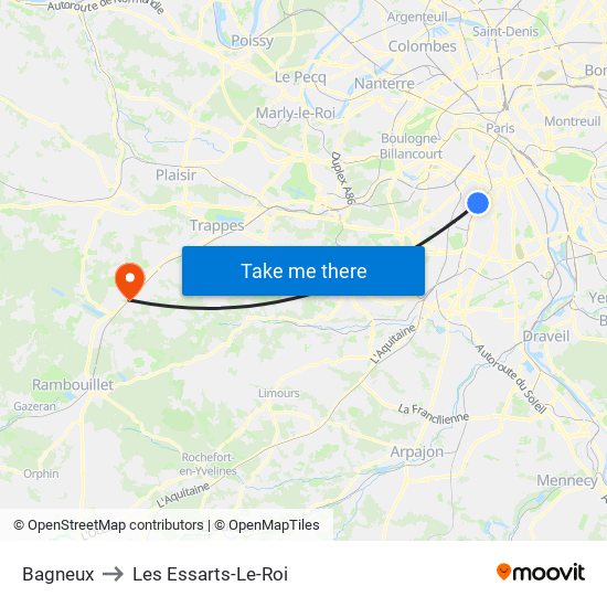 Bagneux to Les Essarts-Le-Roi map