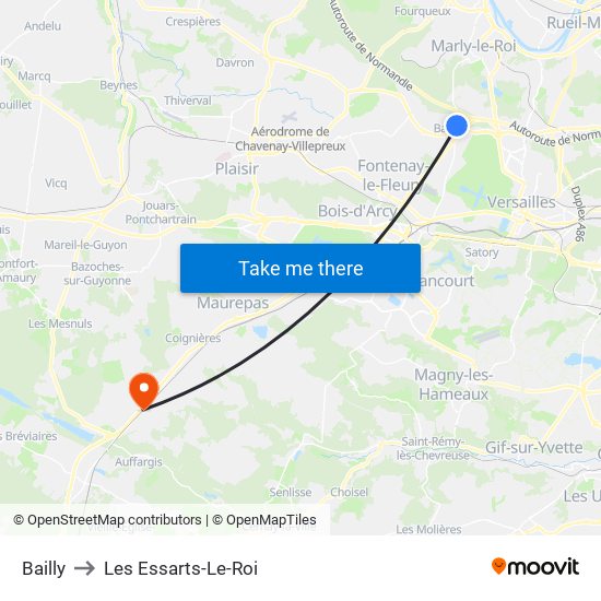 Bailly to Les Essarts-Le-Roi map