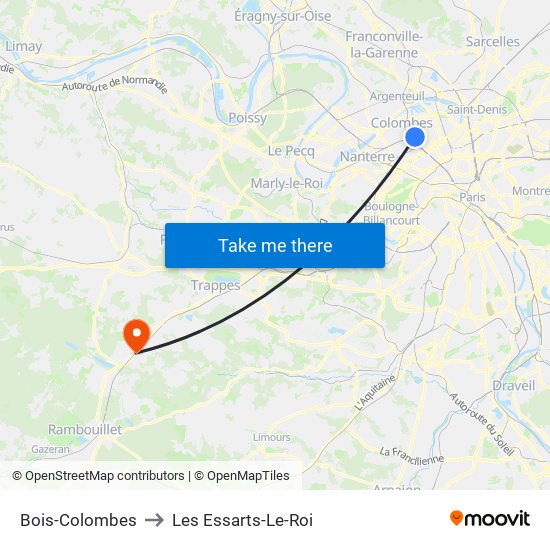 Bois-Colombes to Les Essarts-Le-Roi map