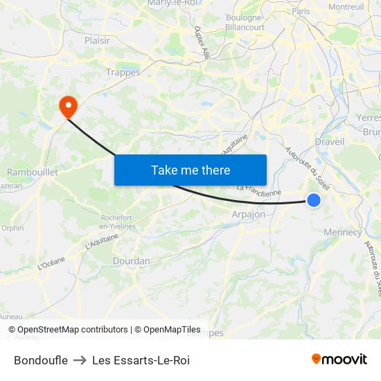 Bondoufle to Les Essarts-Le-Roi map