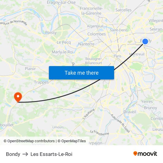 Bondy to Les Essarts-Le-Roi map