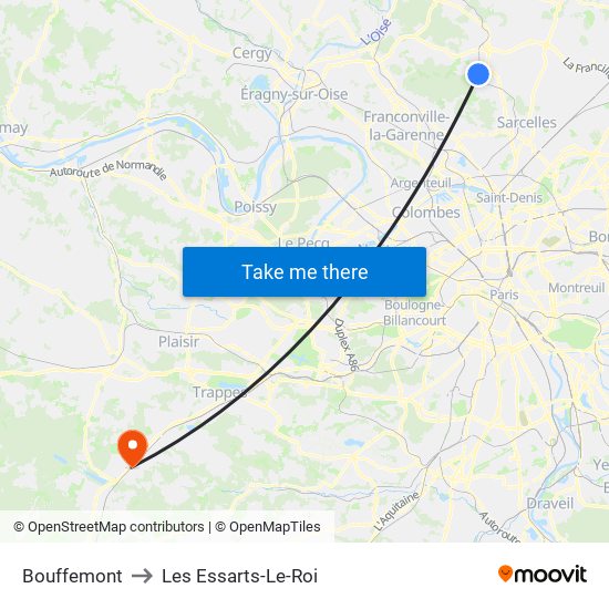 Bouffemont to Les Essarts-Le-Roi map